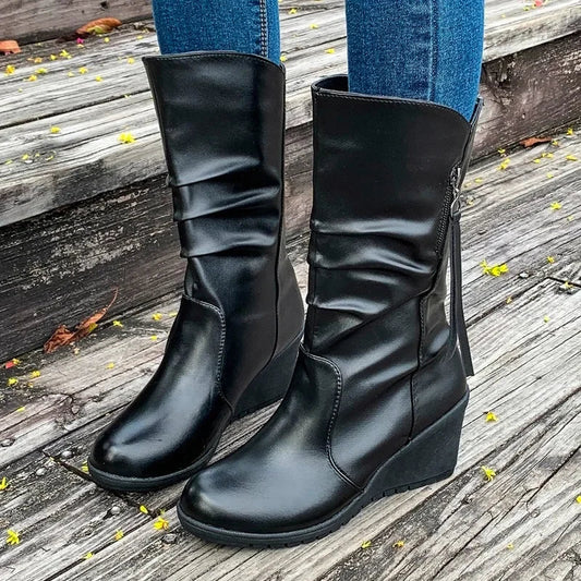 Wedges Solid Color Simple Comfortable Versatile Large Size Platform Ankle Boot