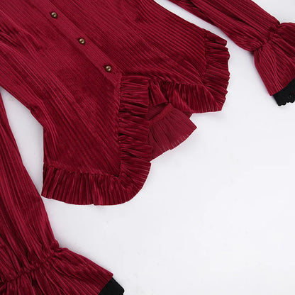 Medieval Retro Velvet Elegant Striped Red Cardigan