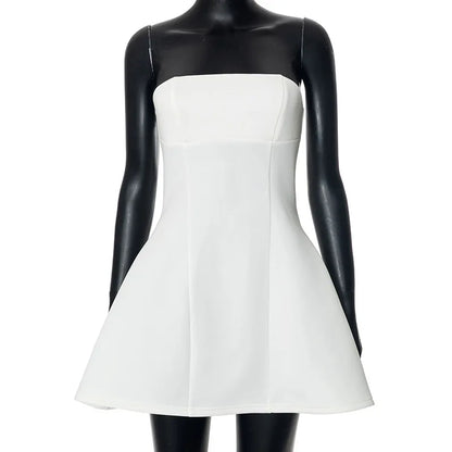 White A-line Strapless High Waist Summer Fashion Sleeveless Slim Mini Dress