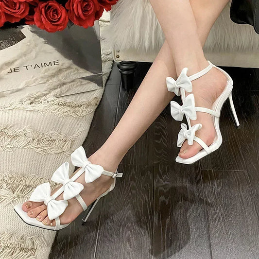 Stylish White French Women__ Square Head Peep Toe Super High Heel High Heel
