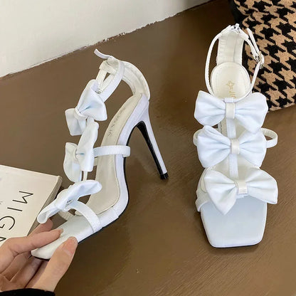 Stylish White French Women__ Square Head Peep Toe Super High Heel High Heel