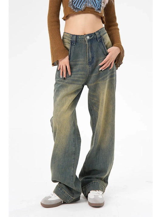 Retro American High-Waisted Drop Streetwear Fashion Denim Jeans