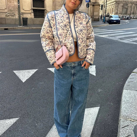 Vintage Floral Cotton Coat 2025 Autumn Winter Chic Loose Print Ladies Casual Warm Jacket