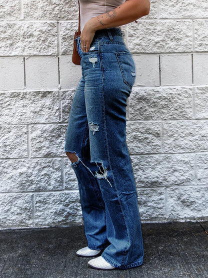 FashionSierra - Women Baggy Ripped Punk Distressed Bell Bottom Trouser