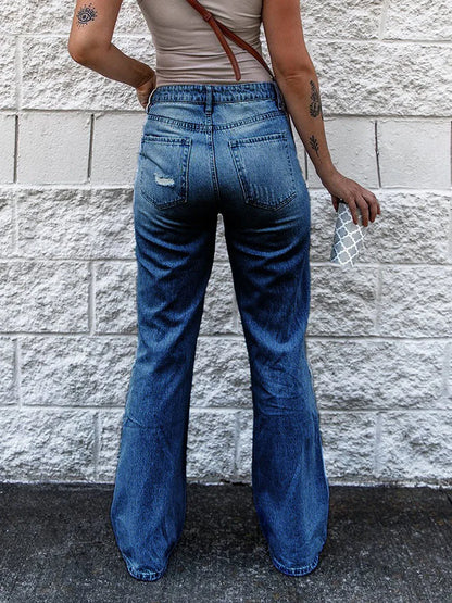 FashionSierra - Women Baggy Ripped Punk Distressed Bell Bottom Trouser