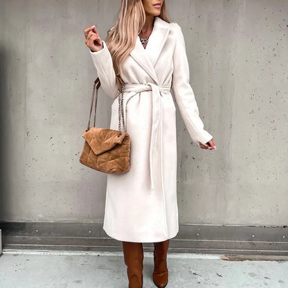 2025 Seeve Waist Outerwear Tolid Long Slurn Down Collar Coat