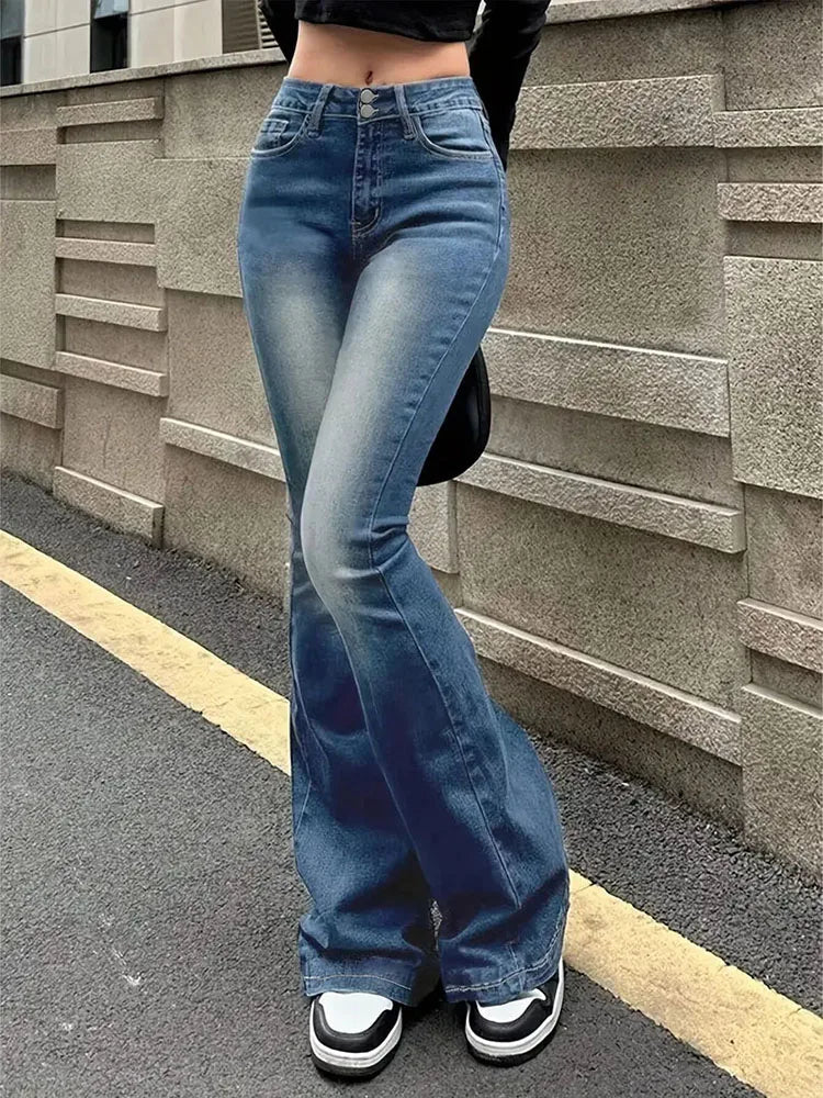 FashionSierra - Women Flare Stretch High Gray Double Button Trouser