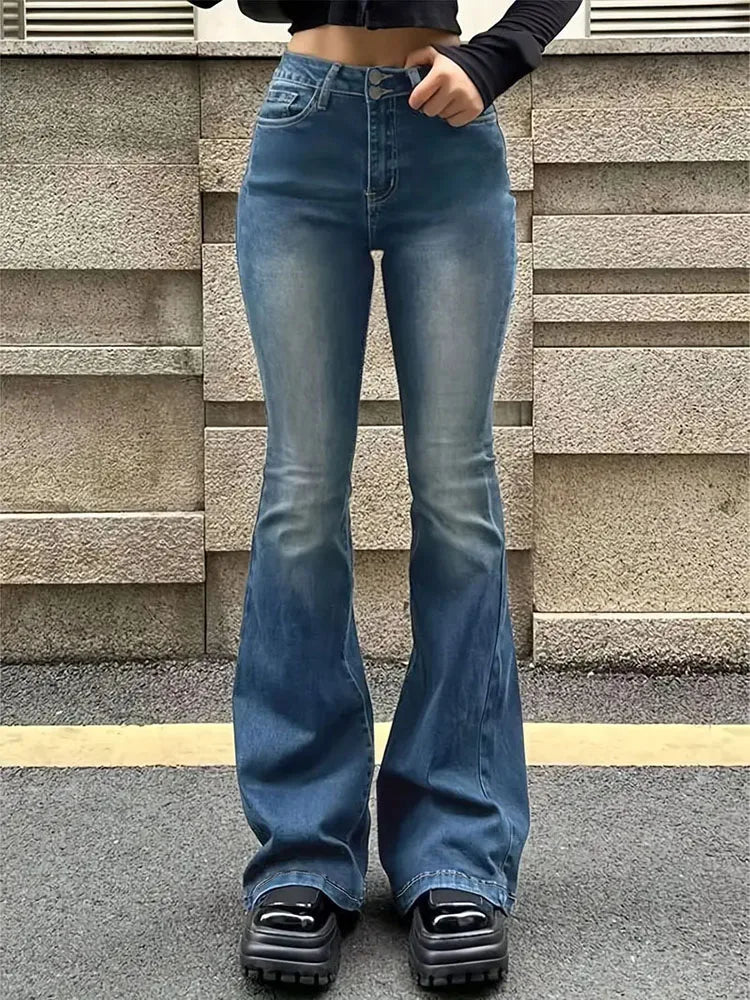 FashionSierra - Women Flare Stretch High Gray Double Button Trouser