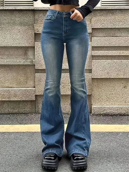 FashionSierra - Women Flare Stretch High Gray Double Button Trouser