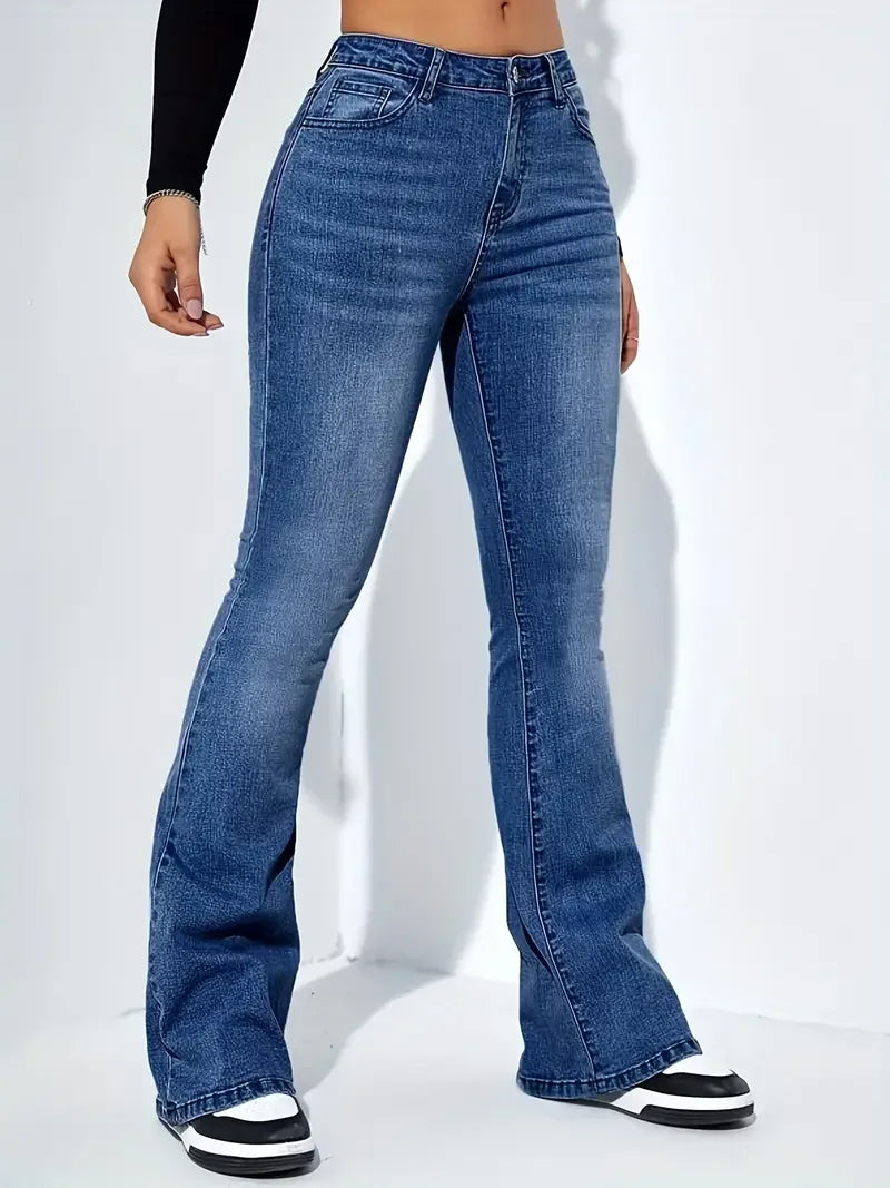 FashionSierra - Women Flare Stretch Moustache Skinny Bell High Gray Classic Punk Long Trouser
