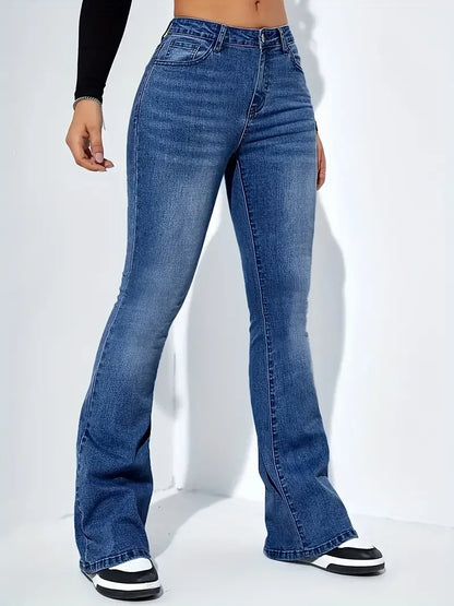 FashionSierra - Women Flare Stretch Moustache Skinny Bell High Gray Classic Punk Long Trouser