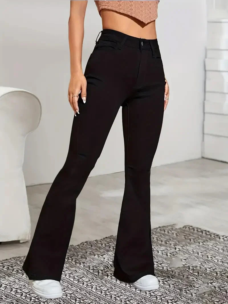 FashionSierra - Women Flare Stretch Moustache Skinny Bell High Gray Classic Punk Long Trouser