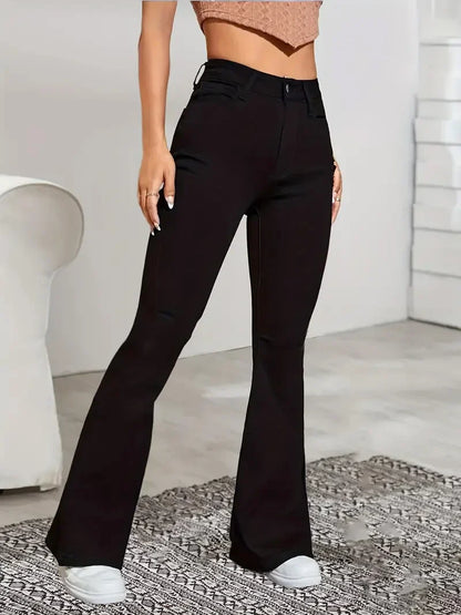 FashionSierra - Women Flare Stretch Moustache Skinny Bell High Gray Classic Punk Long Trouser