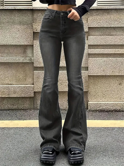 FashionSierra - Women Flare Stretch Moustache Skinny Bell High Gray Classic Punk Long Trouser