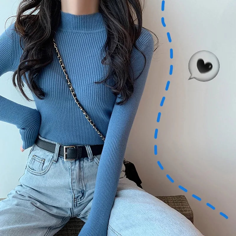 FashionSierra - Half Turtleneck Full Sleeve Short Slim-fit Chic Sweater