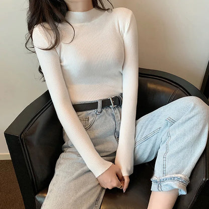 FashionSierra - Half Turtleneck Full Sleeve Short Slim-fit Chic Sweater