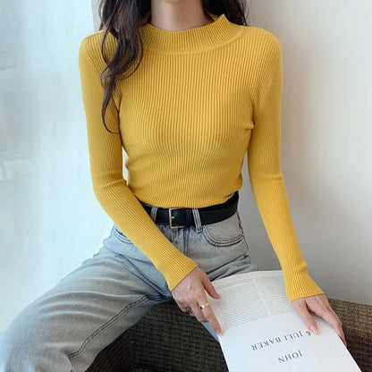 FashionSierra - Half Turtleneck Full Sleeve Short Slim-fit Chic Sweater