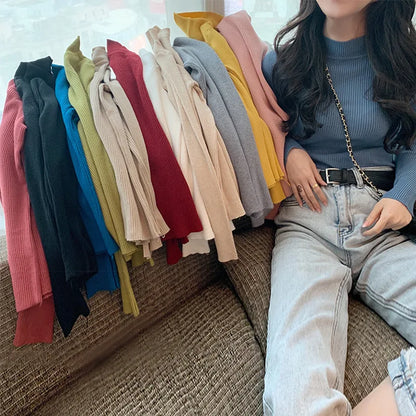 FashionSierra - Half Turtleneck Full Sleeve Short Slim-fit Chic Sweater