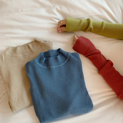 FashionSierra - Half Turtleneck Full Sleeve Short Slim-fit Chic Sweater