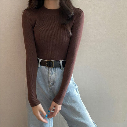DressBetty - Knitted Half Turtleneck Full Sleeve Basic Tops
