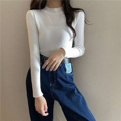 DressBetty - Knitted Half Turtleneck Full Sleeve Basic Tops