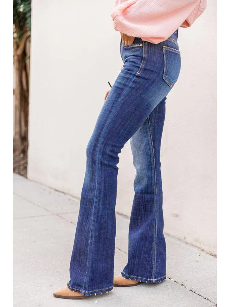 FashionSierra - Women Flare Bell Punk Distressed Classic Mom Casual Trouser