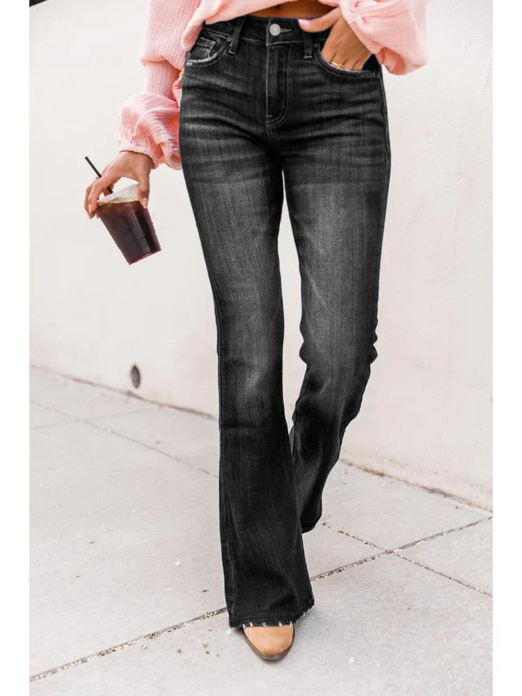 FashionSierra - Women Flare Bell Punk Distressed Classic Mom Casual Trouser
