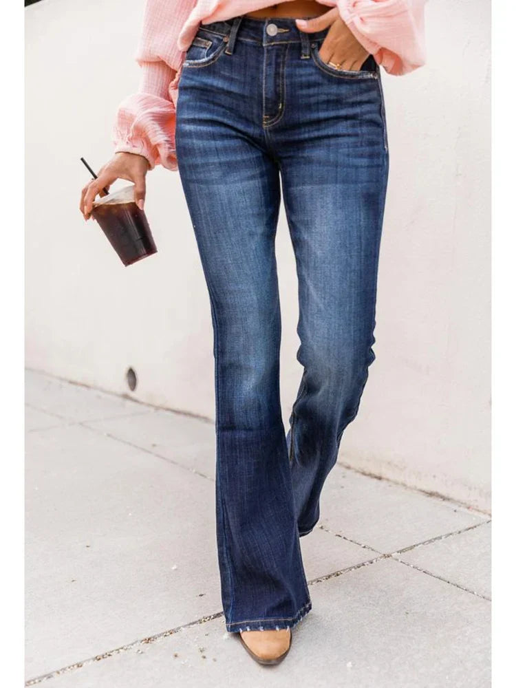FashionSierra - Women Flare Bell Punk Distressed Classic Mom Casual Trouser