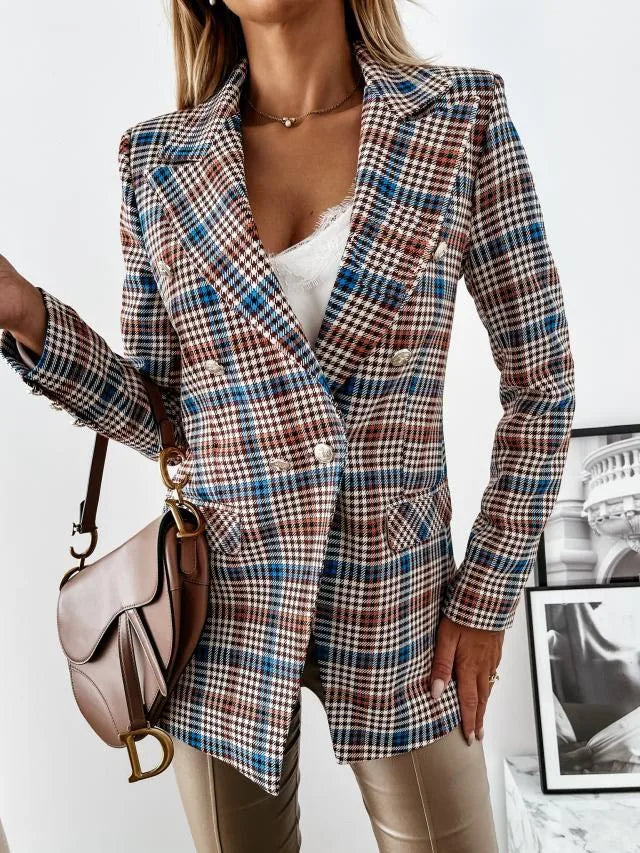 Office Lady Jacket Double Breasted Outwear 2025 Casual Pocket Female Coat