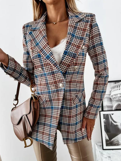 Office Lady Jacket Double Breasted Outwear 2025 Casual Pocket Female Coat