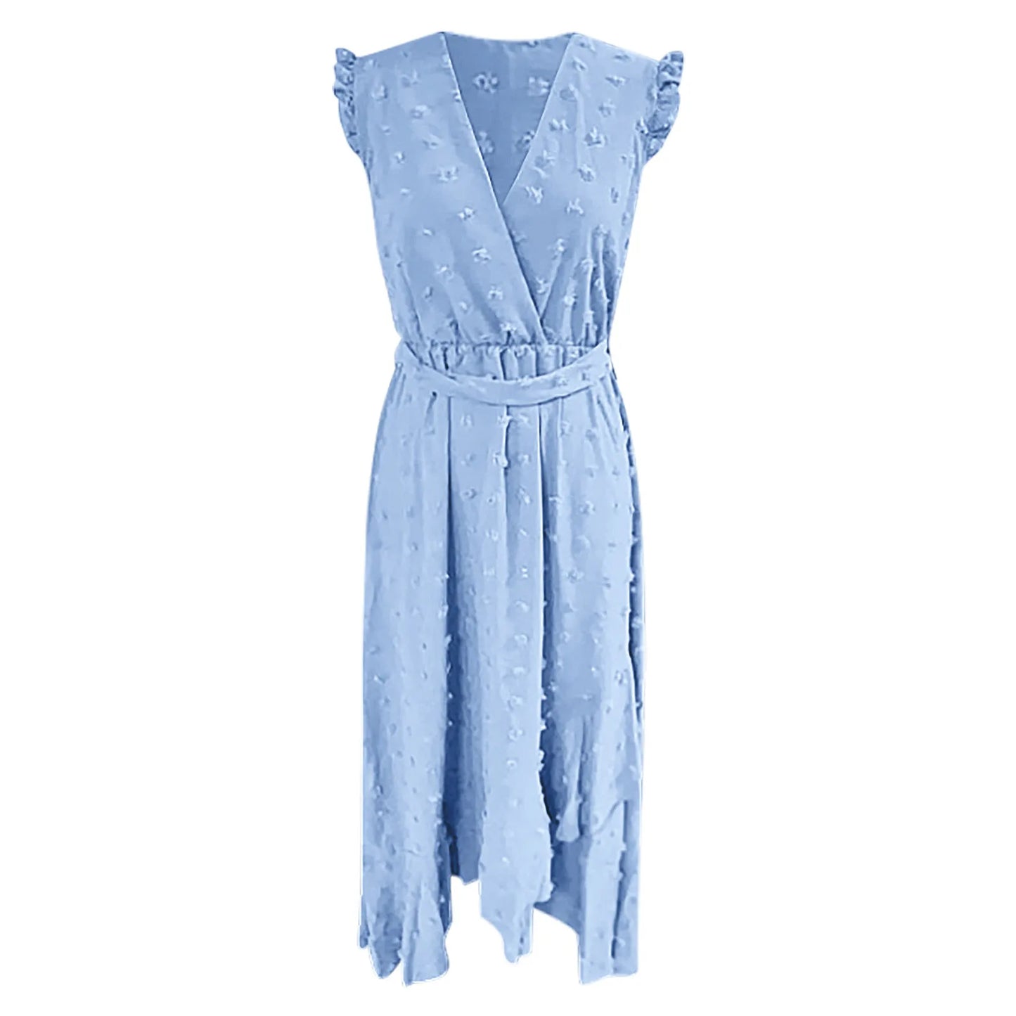 Women's Clothing Free Shipping Sleeve Wrap V Neck Ruffle Dot Ruffle Slit Flowy Boho Dress