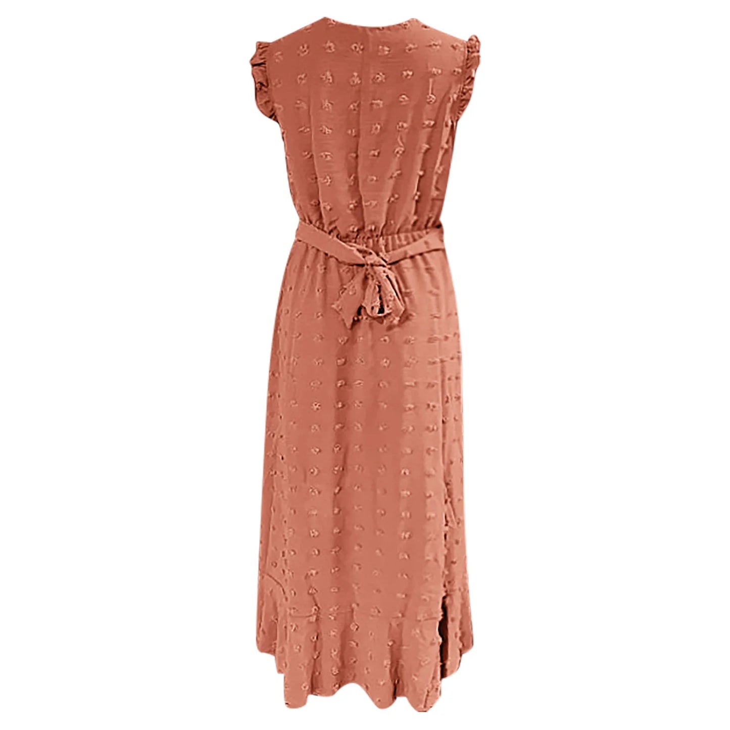 Women's Clothing Free Shipping Sleeve Wrap V Neck Ruffle Dot Ruffle Slit Flowy Boho Dress