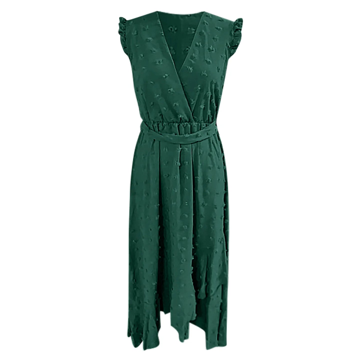 Women's Clothing Free Shipping Sleeve Wrap V Neck Ruffle Dot Ruffle Slit Flowy Boho Dress