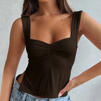 Sleeveless Pleated Solid Strappy Cropped Loose Streetwear Women's Crop Cami Top