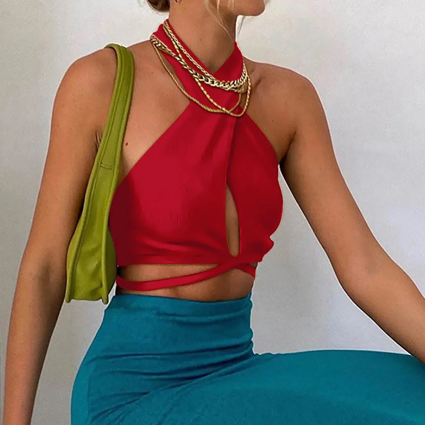 Fitted Bustier Cropped Halter Sexy Backless Tie Women Tank Cami Top