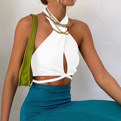 Fitted Bustier Cropped Halter Sexy Backless Tie Women Tank Cami Top
