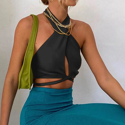 Fitted Bustier Cropped Halter Sexy Backless Tie Women Tank Cami Top