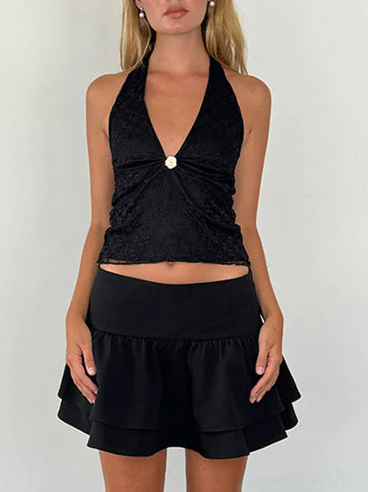 Stylish Gothic Backless Lace Top