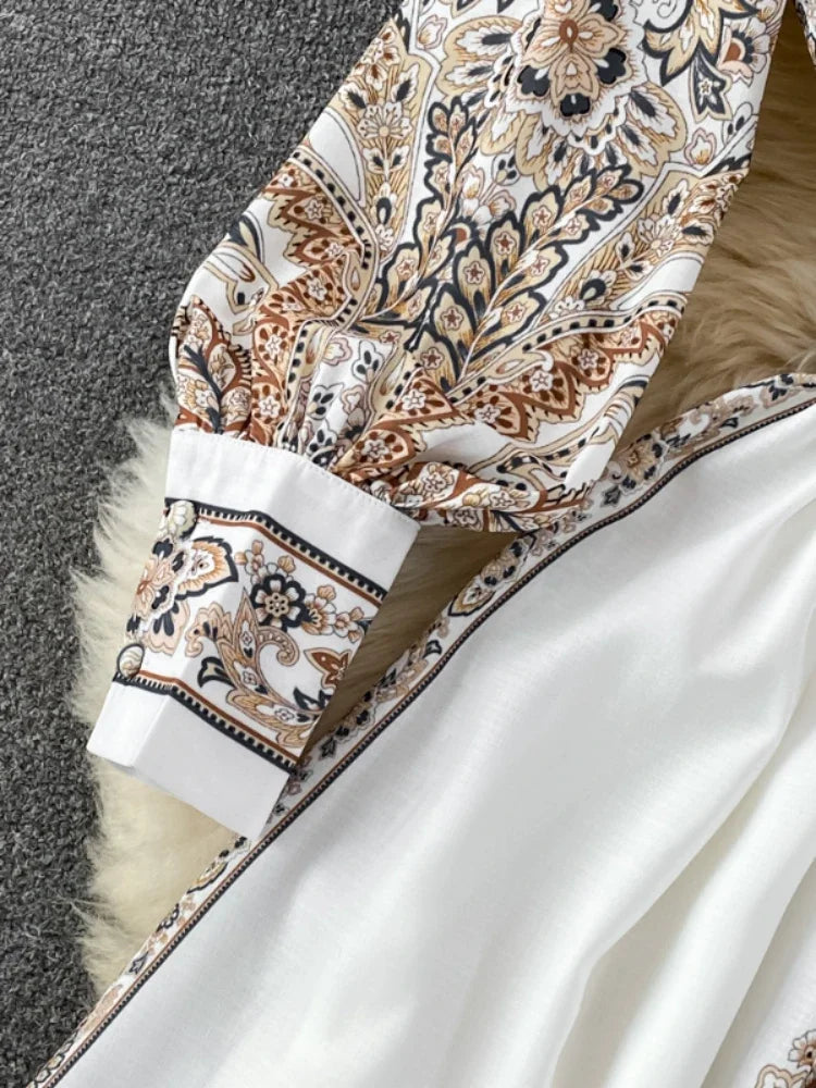 Women Vintage Long Dress Fashion Print A-line Ruffled Elegant Floral Party Dresses Ladies Long Sleeve Casual Long Robe Vestidos