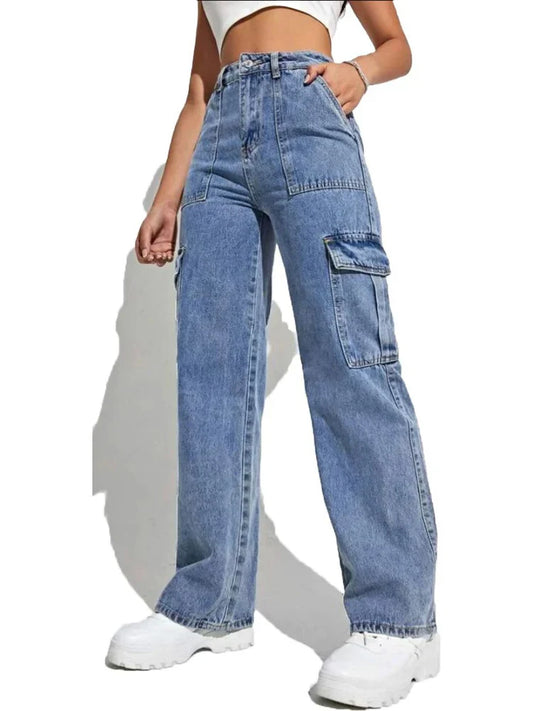 FashionSierra - Women Wide Baggy Punk Loose Cargo Pockets Skater Trouser