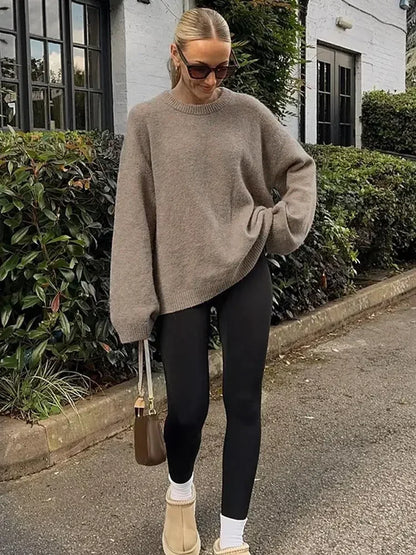 Women Wool Blends Round Neck Pullover Top Casual Long Sleeve Sweater