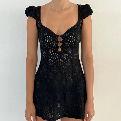 FashionSierra - Lace Trim Mini Dress Spaghetti Strap Backless Short Bodycon Lace Dress