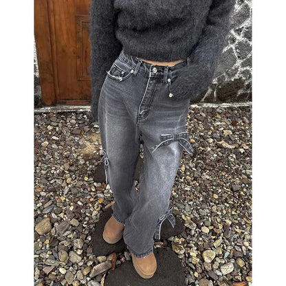 Women's Bow Baggy Korean Cowboy Pants