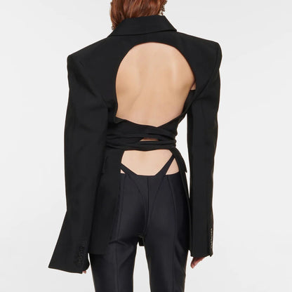 Chic Elegant New Fashion Winter Backless Stylish Long Sleeve Collection Women Blazer