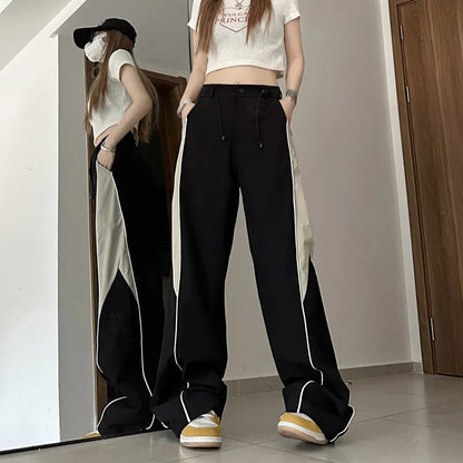 Y2K  Contrasting Colors Straight Mopping  High Waist Sweatpants