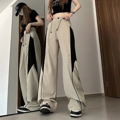 Y2K  Contrasting Colors Straight Mopping  High Waist Sweatpants