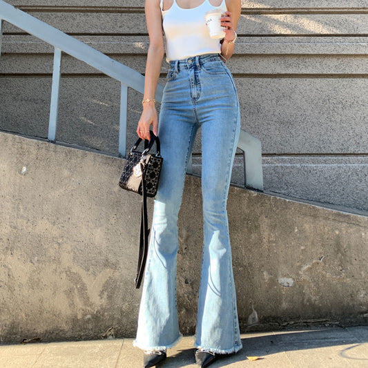 DressBetty - Casual High Waist Slim Flare Jeans High Street Vintage Stretchable Boot Cut Denim Pants