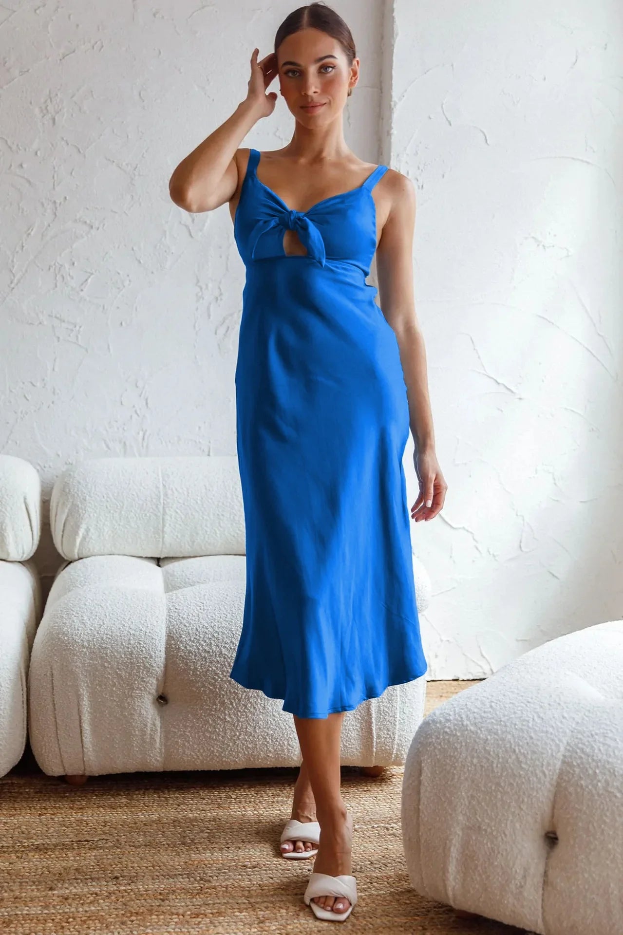 Pink Lace Satin Slim Midi Dress