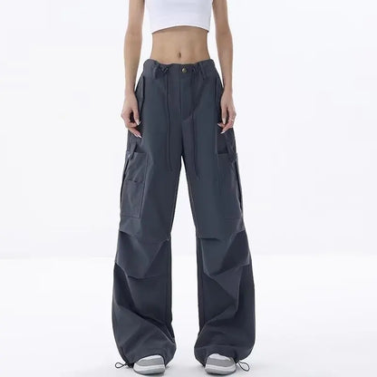 Retro Street Overalls Design Pleats Cargo Pants