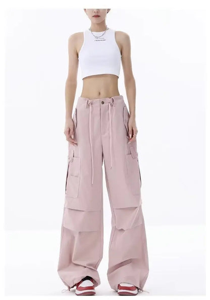 Retro Street Overalls Design Pleats Cargo Pants